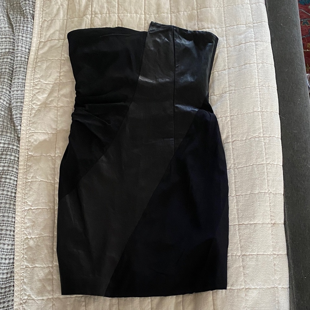 Alice + Olivia Black Strapless Dress Leather and Silk Size 4